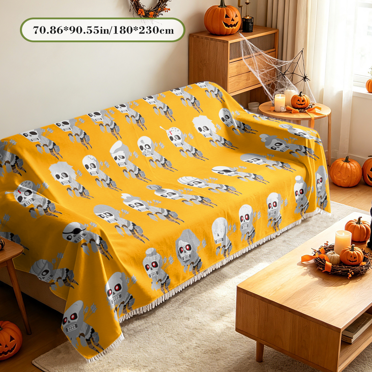Cartoon Chibi Halloween Sofa Cover Cute Kawaii Spooky Characters Couch Cover