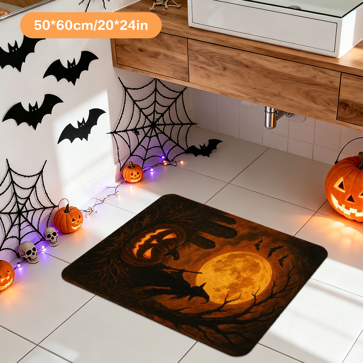 Halloween Ghost Pumpkin Combo Bathroom Floor Mat
