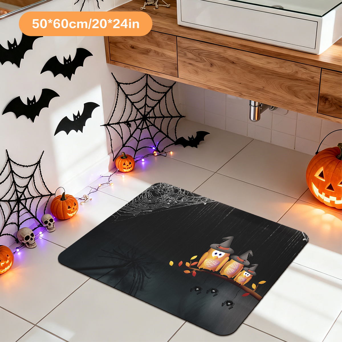 Spider Web Halloween Bathroom Floor Rug