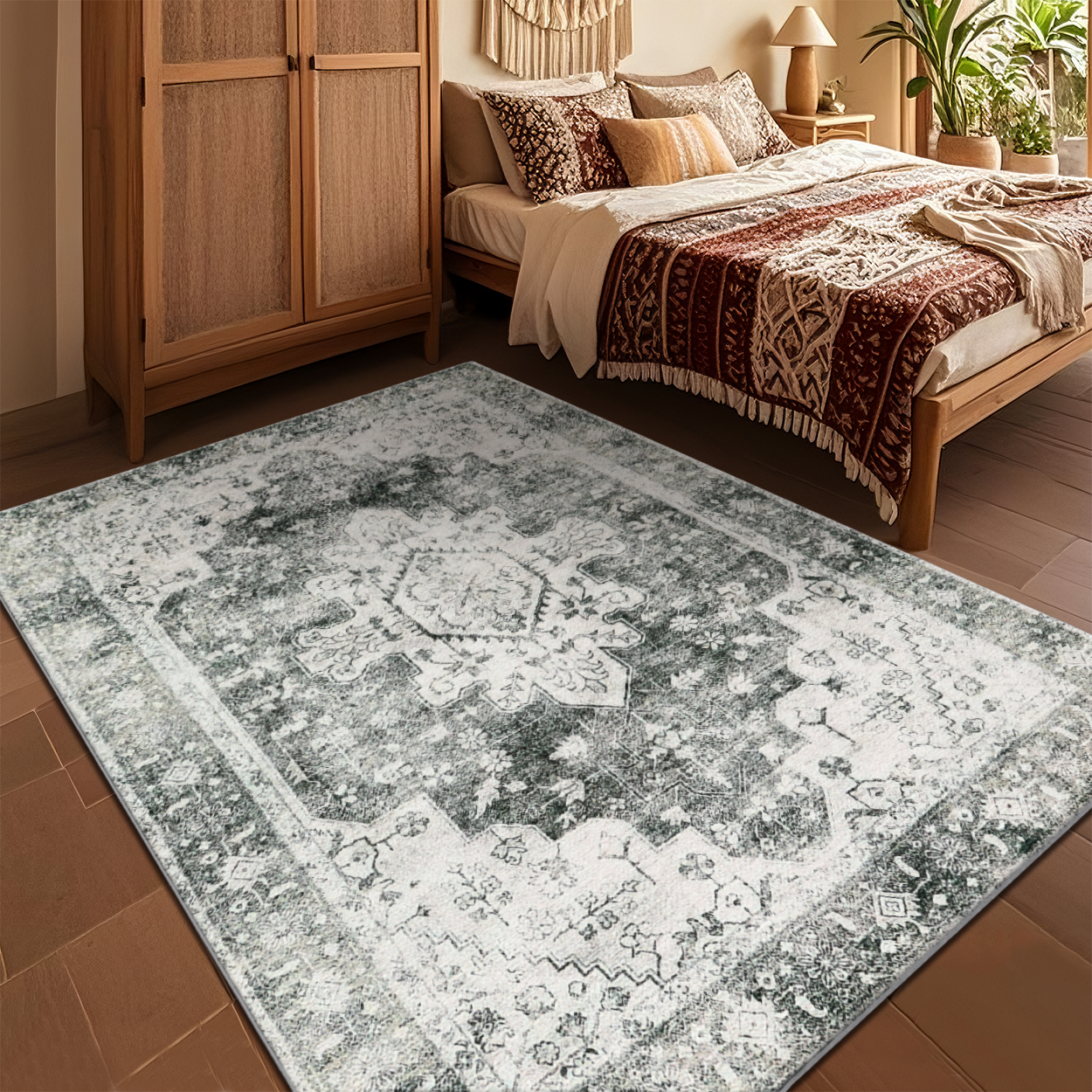 Machine Washable Quick Dry Living Room Rug Sage Gray Microfiber Carpet