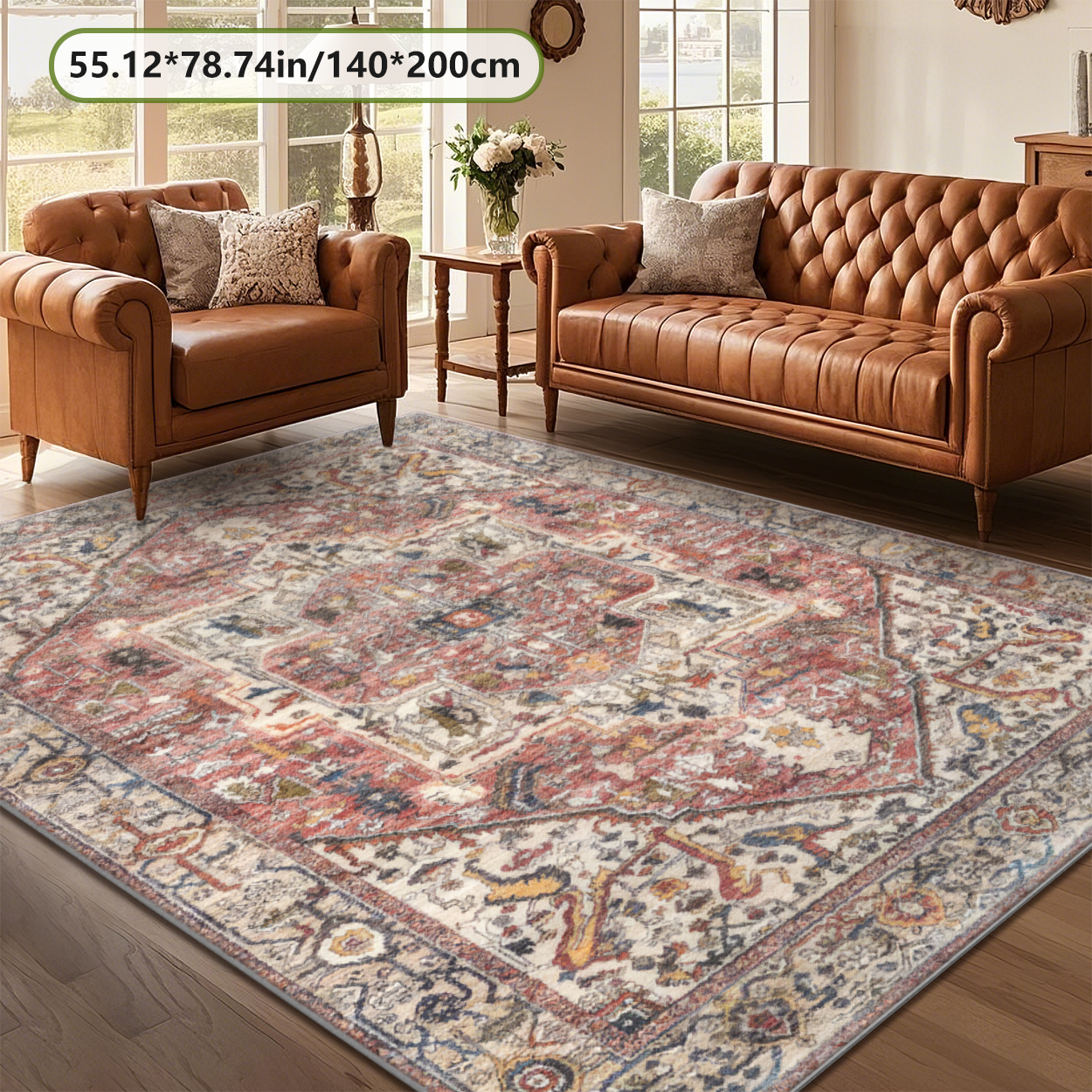 Kid & Pet Friendly Printed Living Room Rug Odor Free Non Toxic Carpet