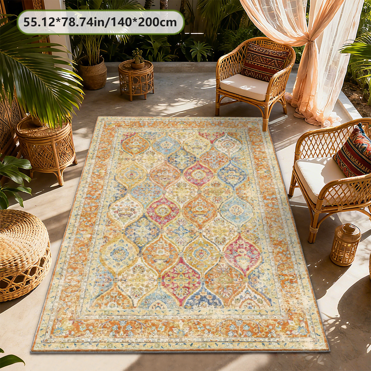 Lightweight Foldable Living Room Rug Portable Machine Washable Floor Carpet
