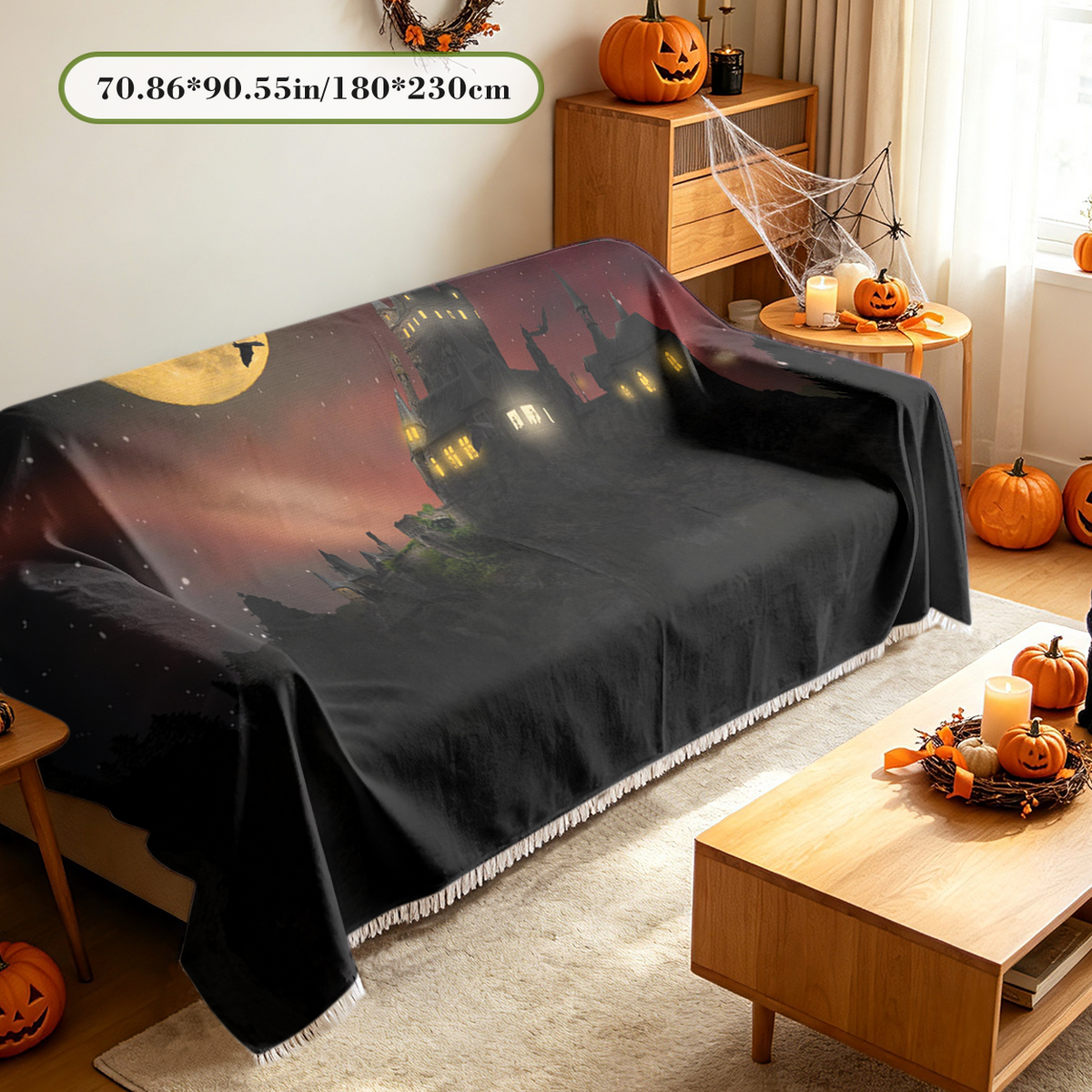 Vintage Halloween Sofa Cover Retro Spooky Classic Holiday Couch Slipcover