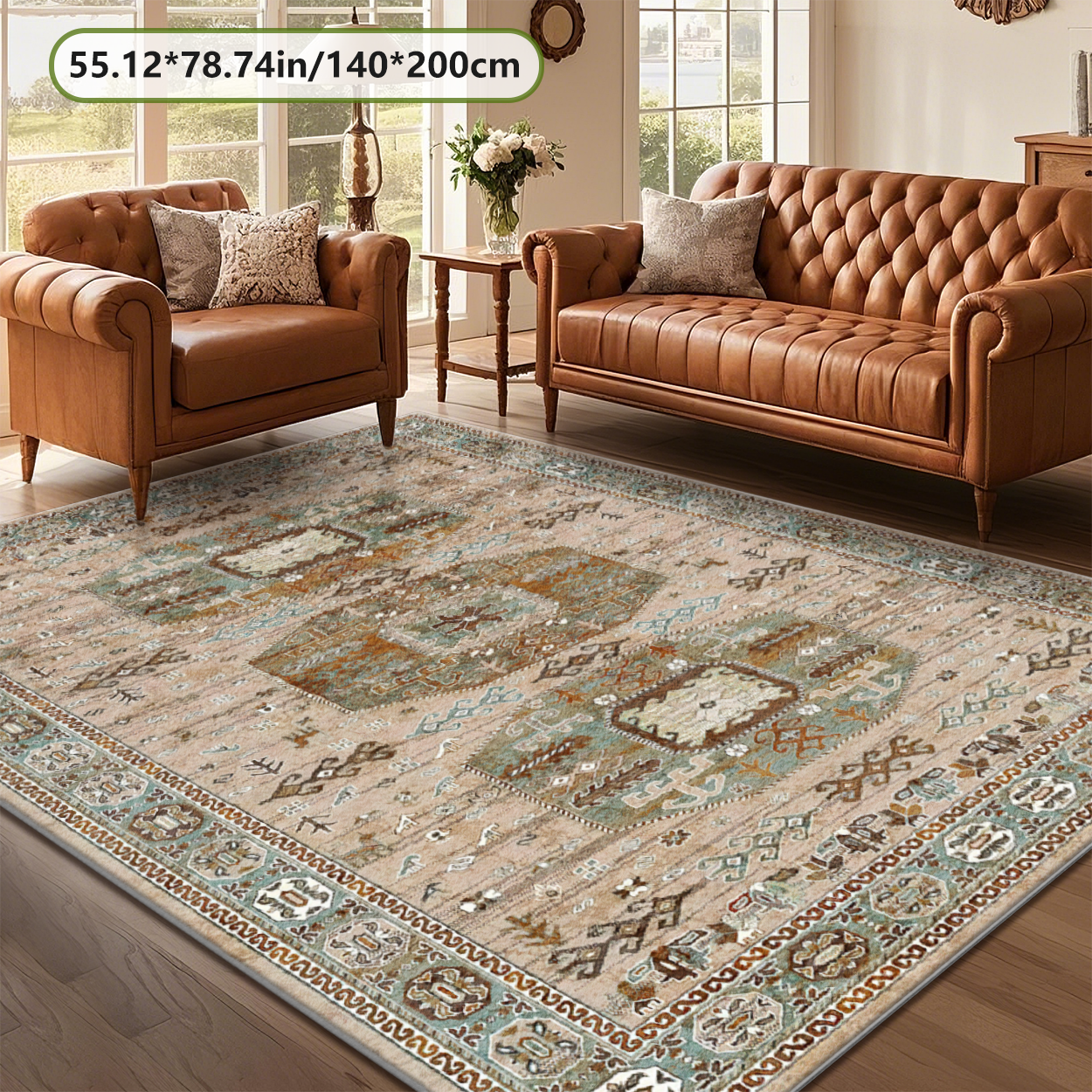 Farmhouse Vintage Living Room Rug Washable Carpet