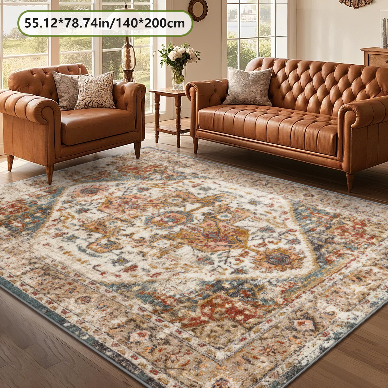 Distressed Medallion Rustic Living Room Rug Vintage Indoor Area Carpet