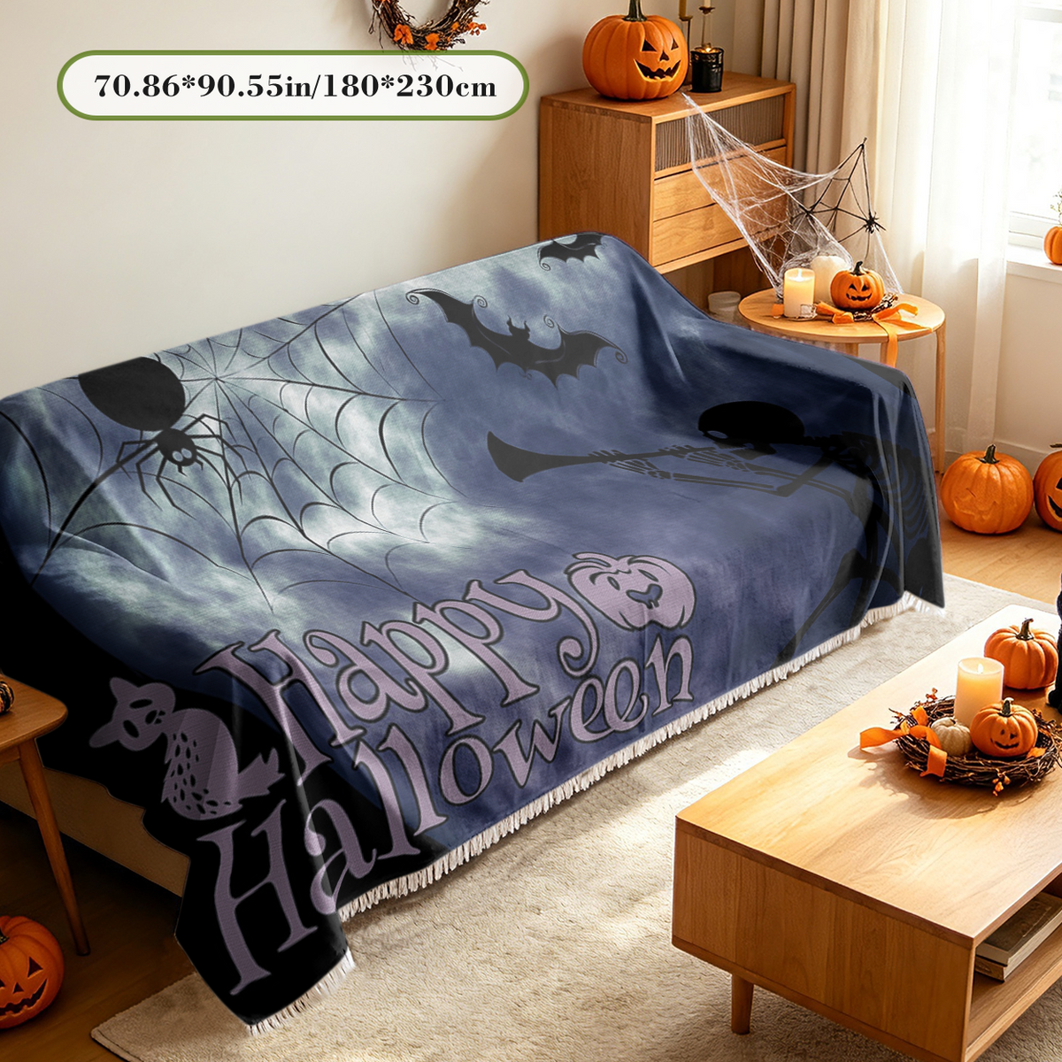 Happy Halloween Text Sofa Cover Holiday Greeting Spooky Couch Slipcover