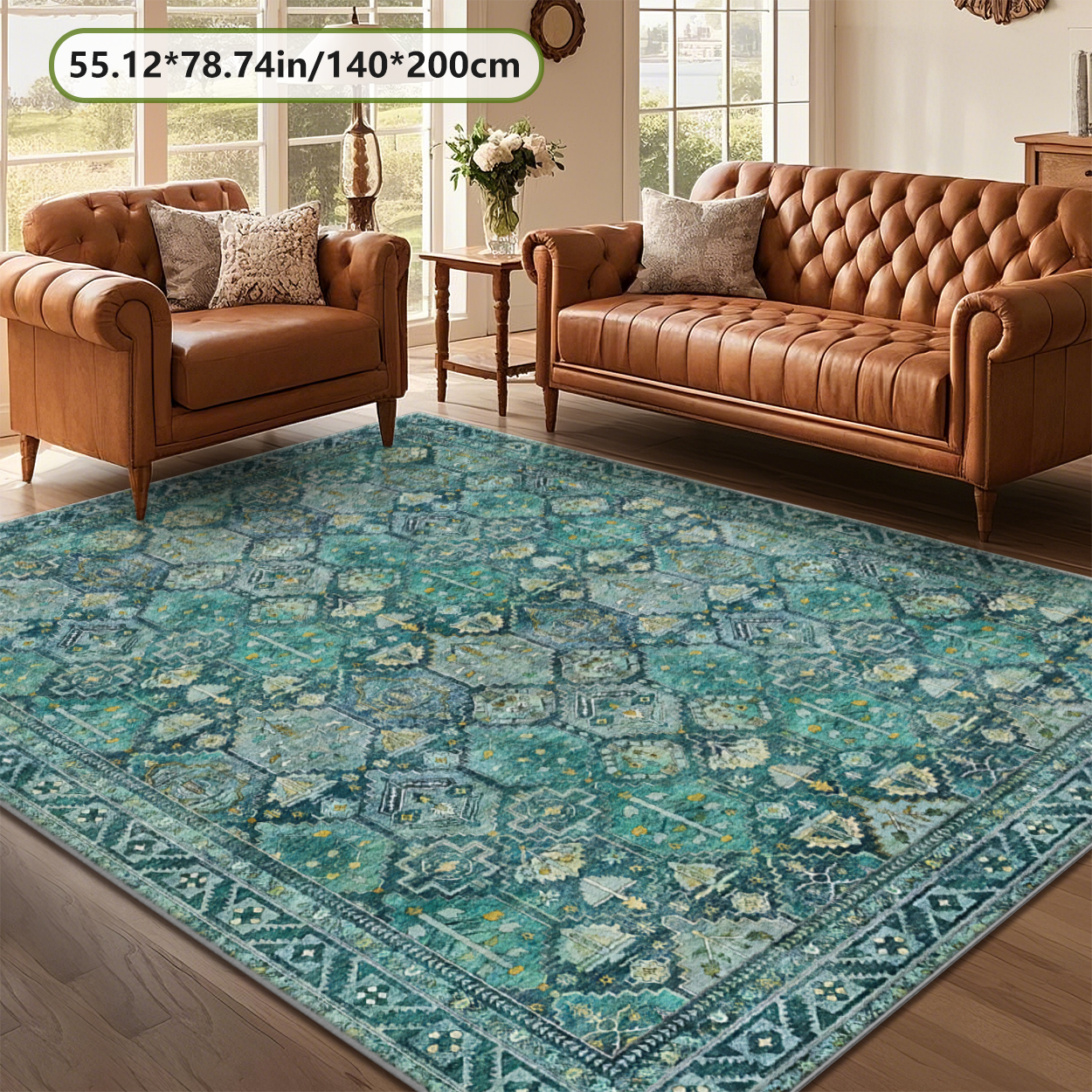 Non Slip Living Room Rug TPR Backing Soft Microfiber Carpet