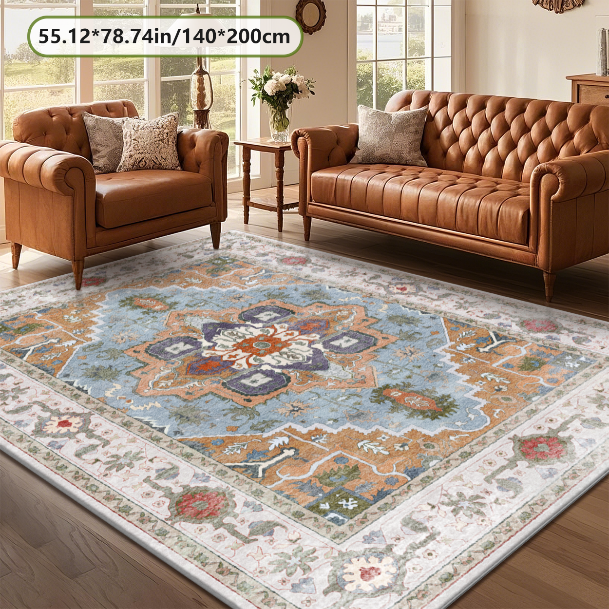 Large Cream Floral Living Room Rug Fade Resistant Indoor Area Carpet