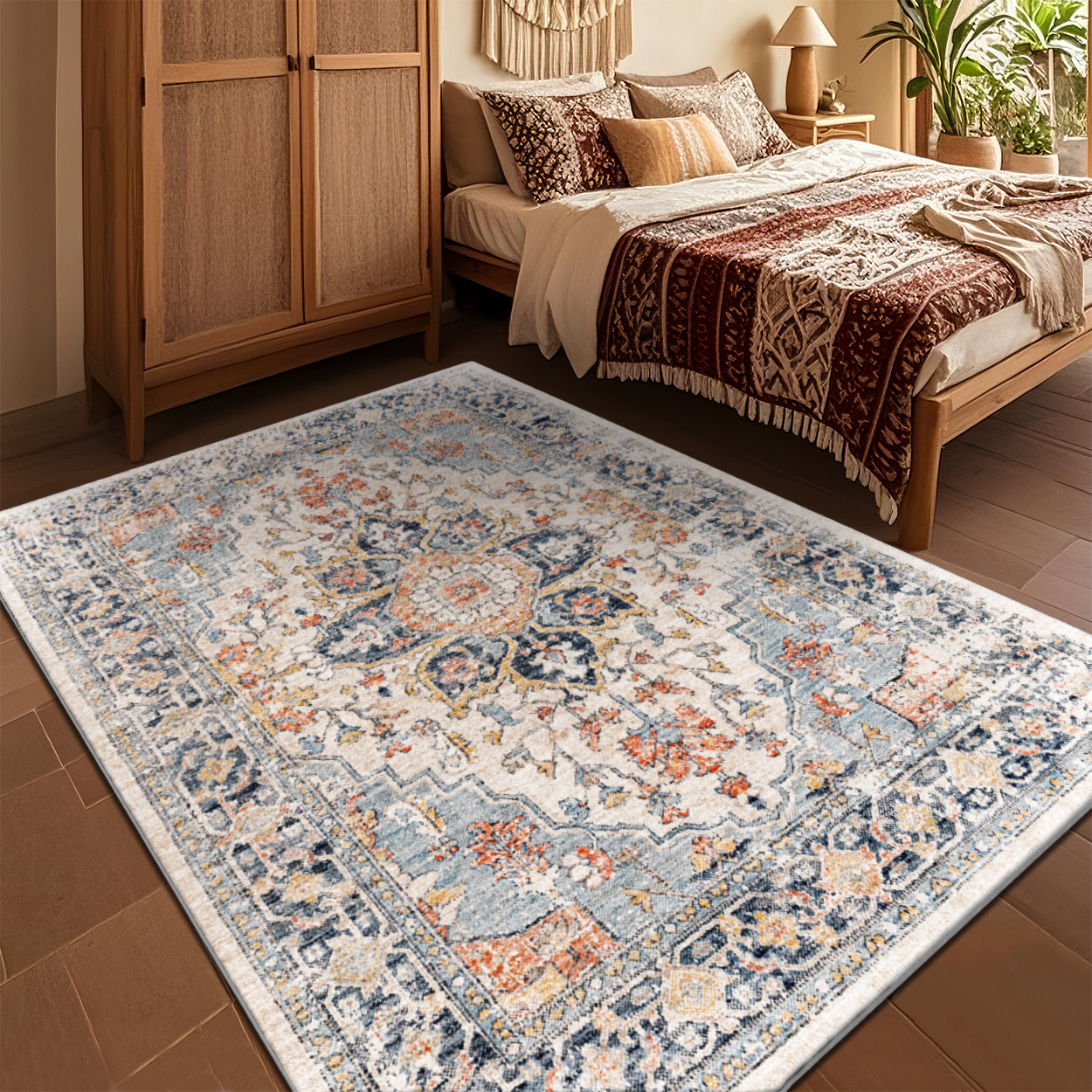 Boho Moroccan Rug Non-Shed Dining Room Floor Carpet