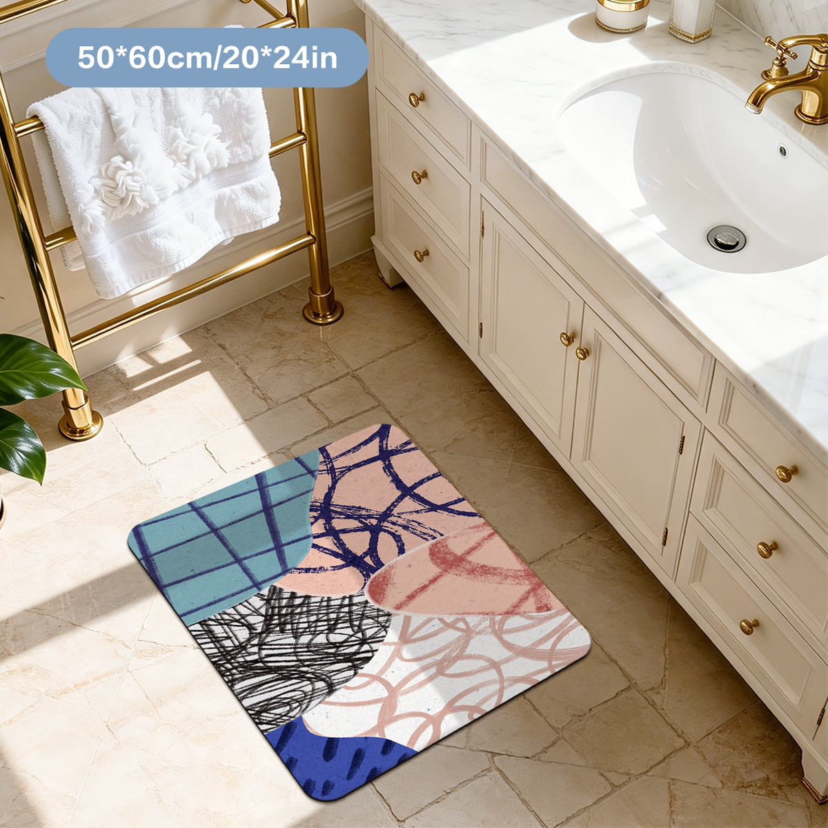 Geometric Bath Mat Modern Abstract Pattern Bathroom Floor Mat