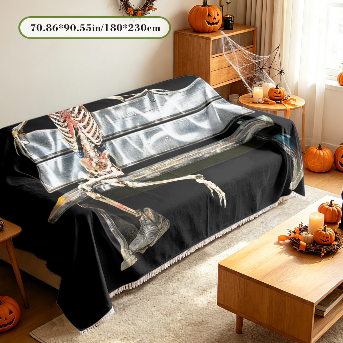 Halloween Skull Skeleton Sofa Cover Gothic Scary Couch Slipcover Decor