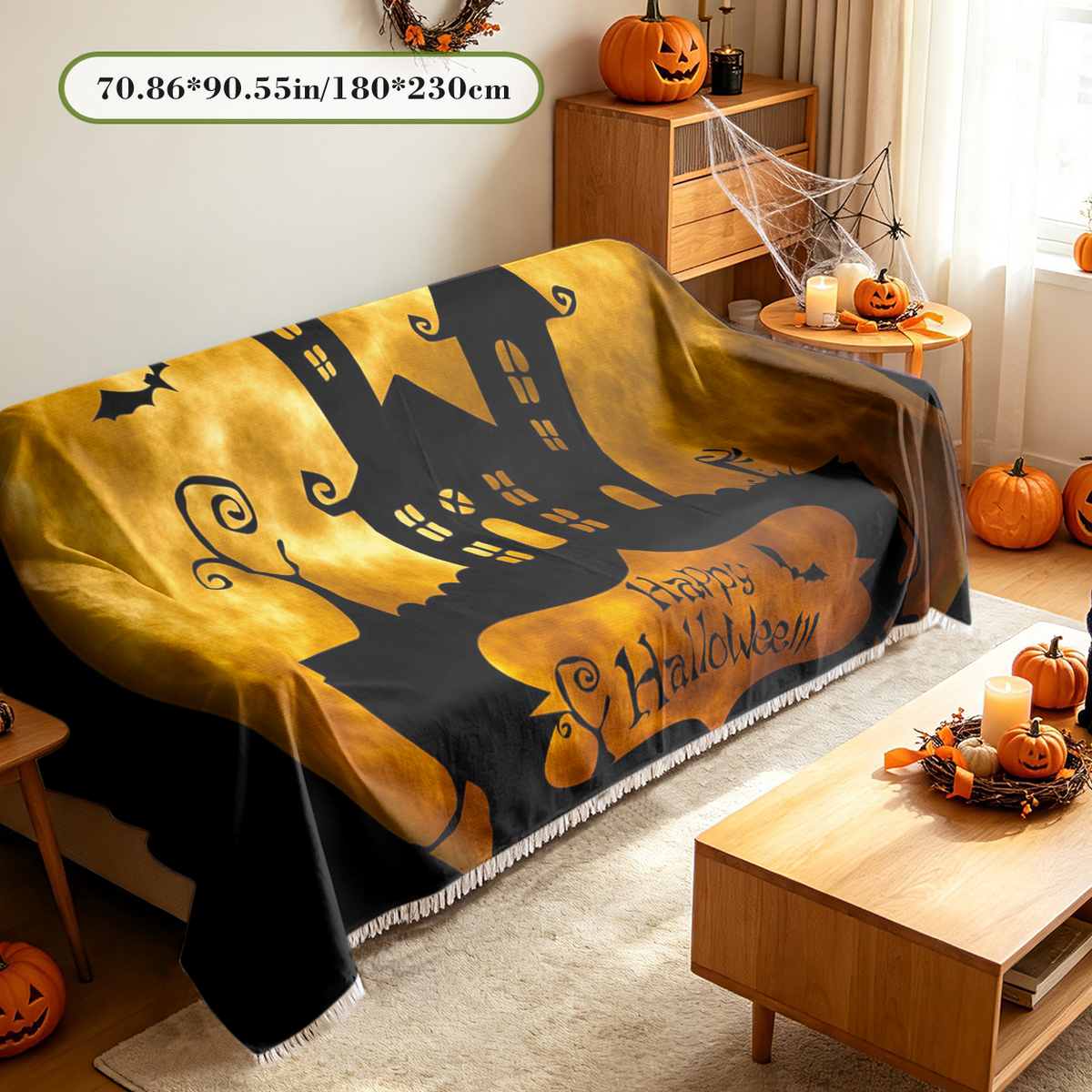 Cute Halloween Sofa Cover Kawaii Spooky Kids Friendly Couch Slipcover