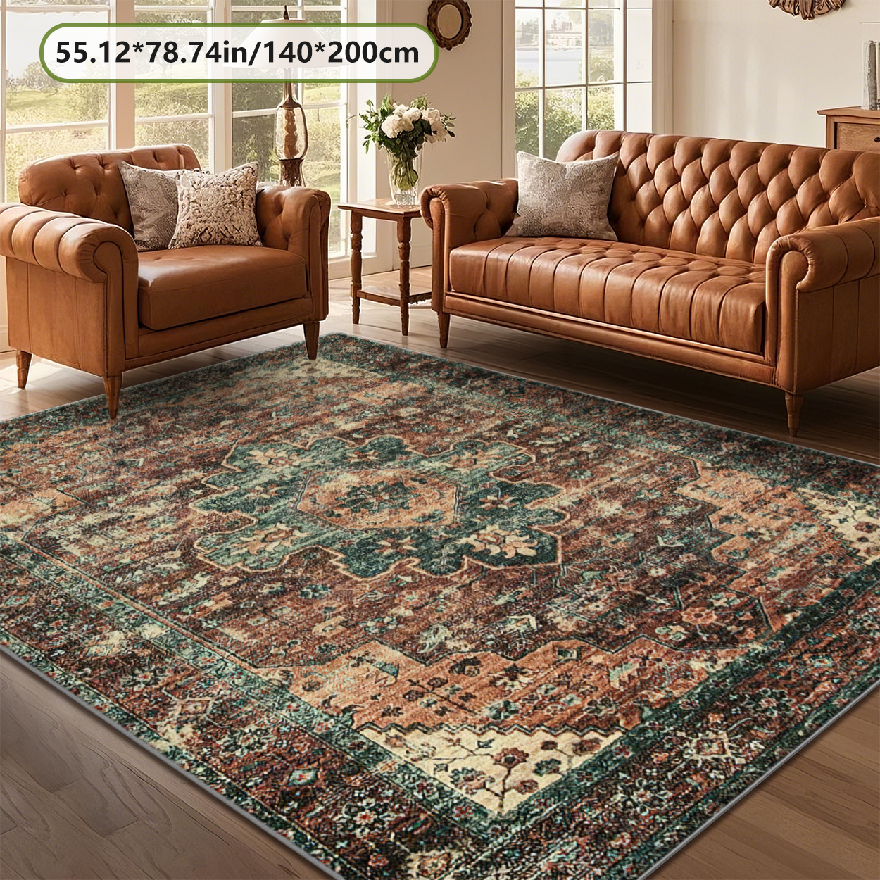 Rust Terracotta Boho Living Room Rug Warm Tone Carpet