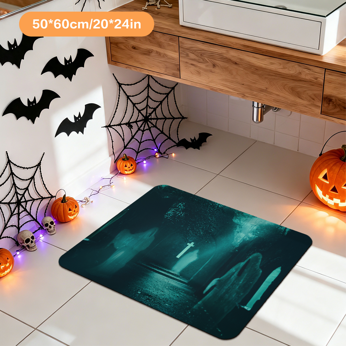 Ghost Pattern Halloween Absorbent Bathroom Rug