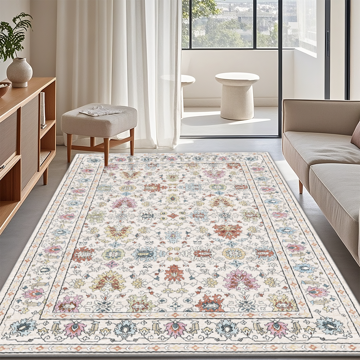 Low Pile Neutral Carpet Pet Friendly Easy Clean Area Rug