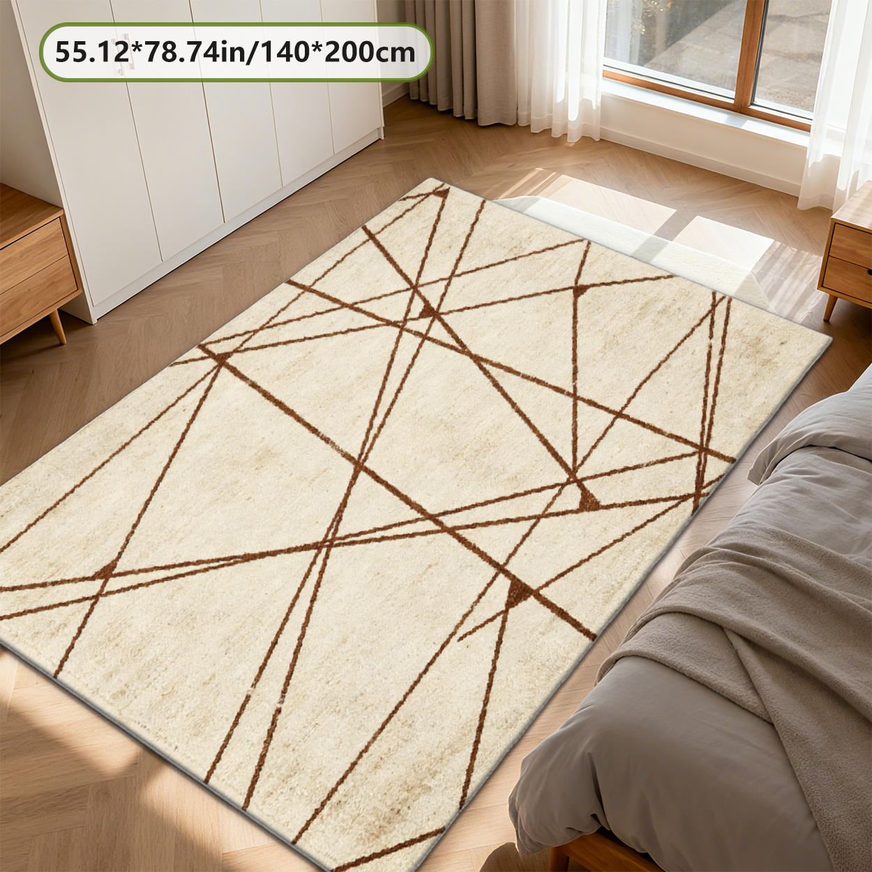 Modern Geometric Living Room Rug Warm Low Pile Carpet