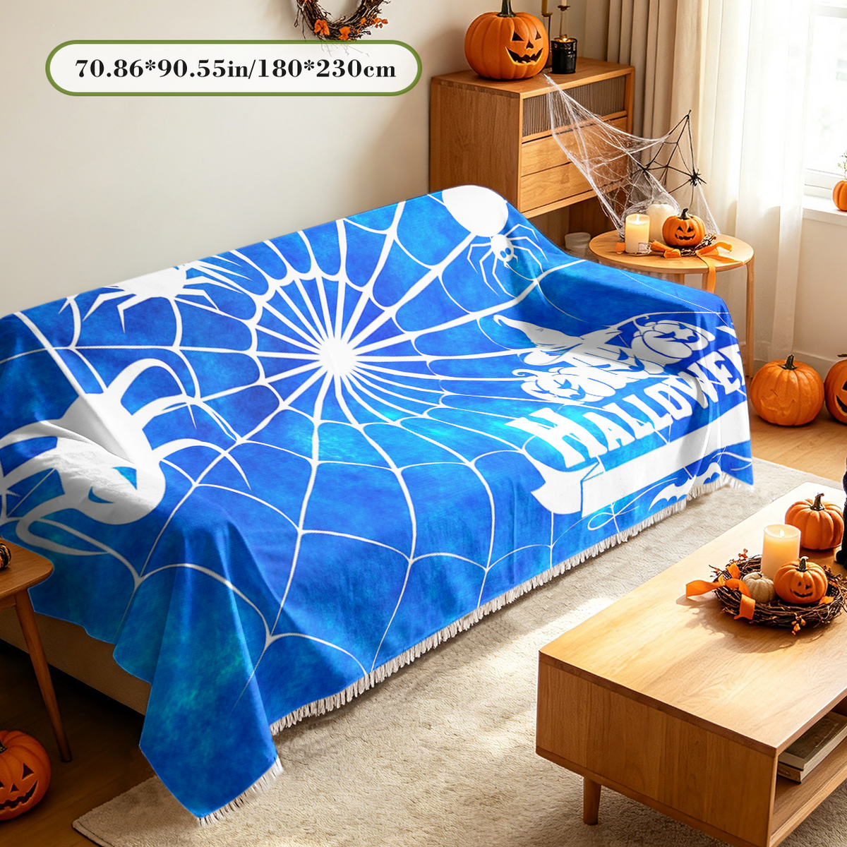 Spider Web Combo Halloween Sofa Cover Creepy Crawly Spider Couch Slipcover	Spider web combo Halloween sofa cover with creepy crawly spider design. Detailed arachnid and cobweb pattern couch slipcover creates haunted house vibe for Halloween decor.