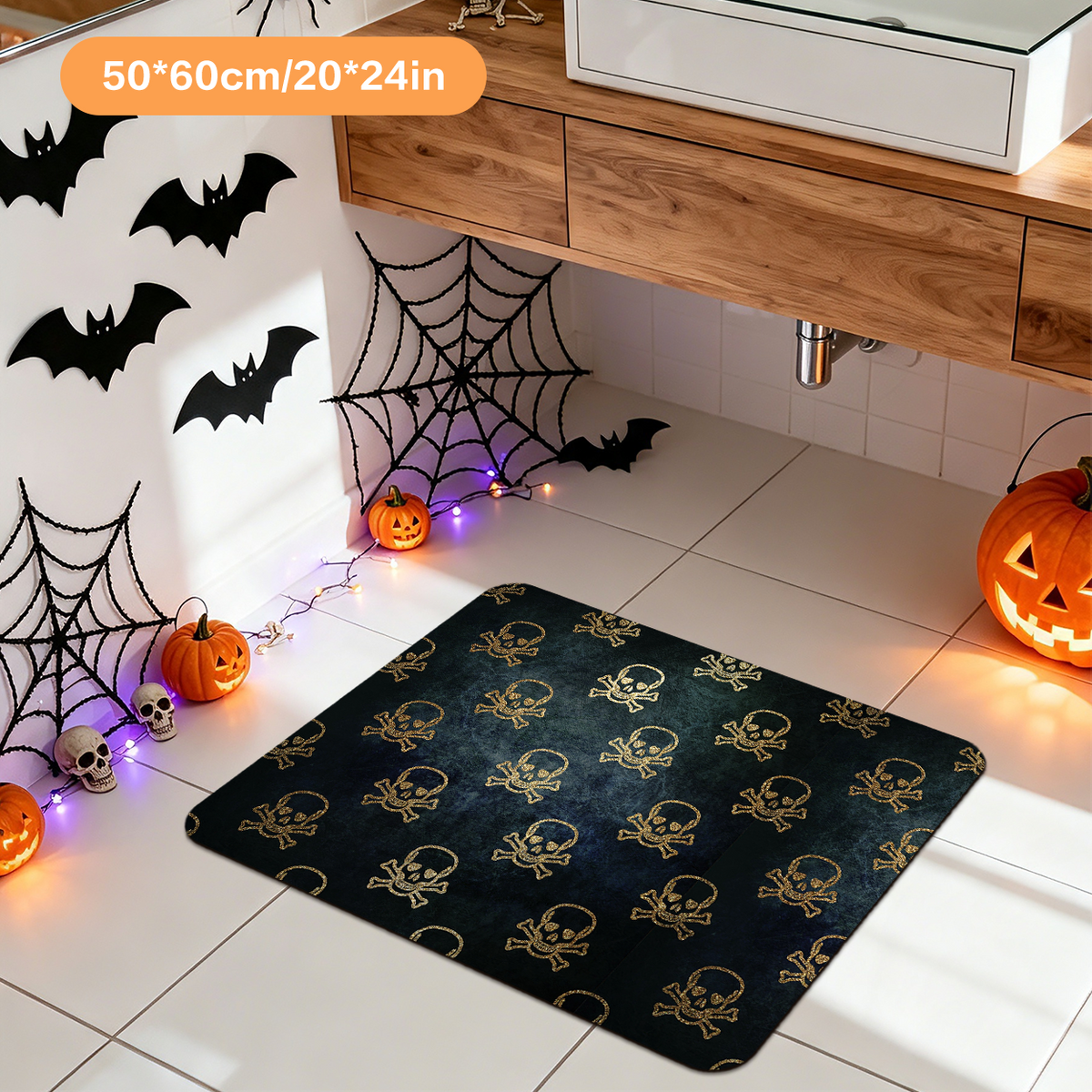 Black Halloween Themed Bath Mat for Holiday Vibe