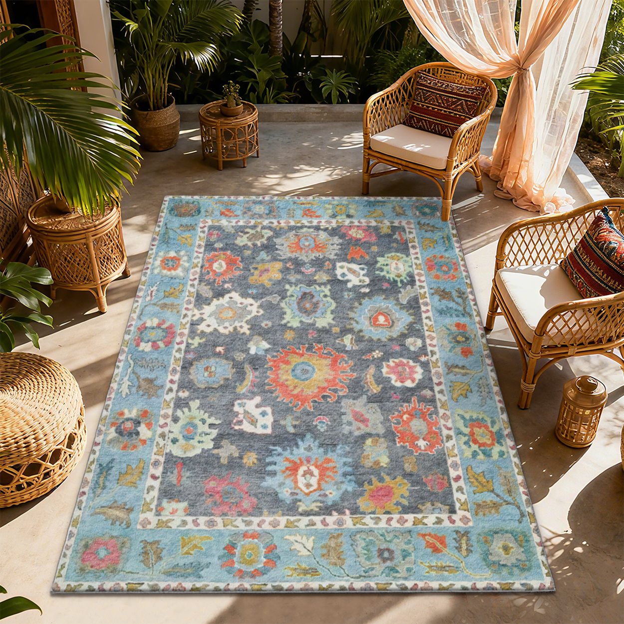Pet Friendly Living Room Rug Green Low Pile Carpet
