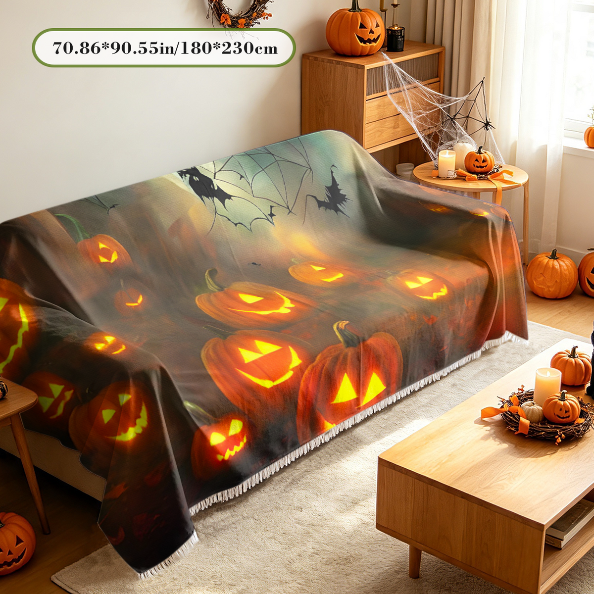 Pumpkin Maple Fall Halloween Sofa Cover Autumn Harvest Orange Couch Cover