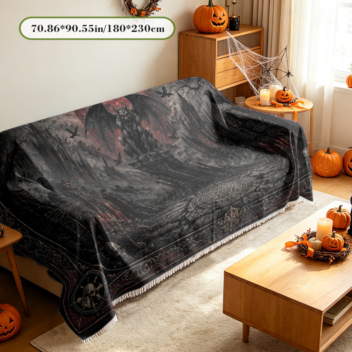 3D Halloween Sofa Cover Realistic Spooky Effect Couch Slipcover Protector