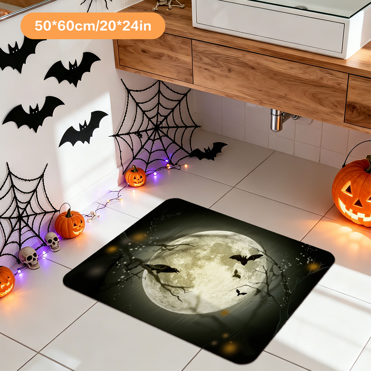Halloween Bat Pattern Bath Mat for Seasonal Home