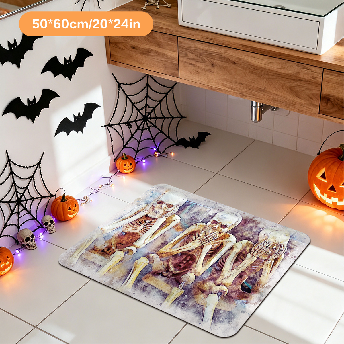 Halloween Skull Print Bath Mat for Holiday Decoration
