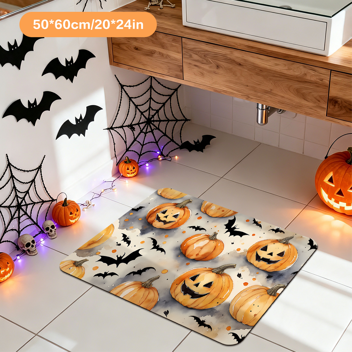 Halloween Pumpkin Design Absorbent Bath Rug