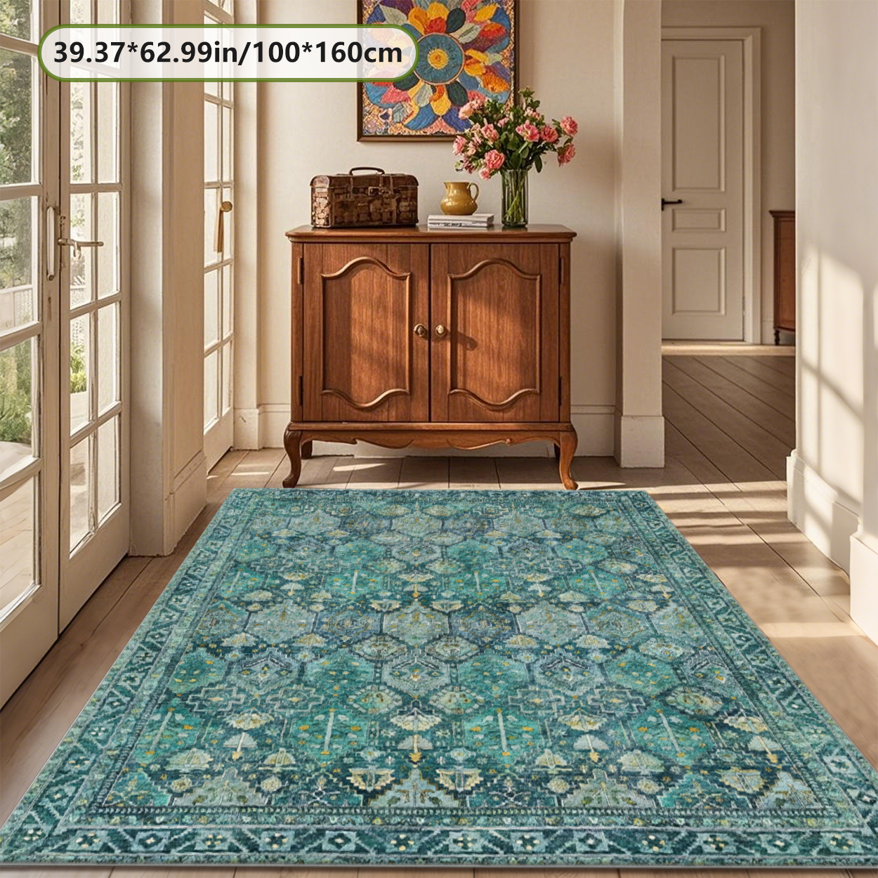 Non Slip Living Room Rug TPR Backing Soft Microfiber Carpet