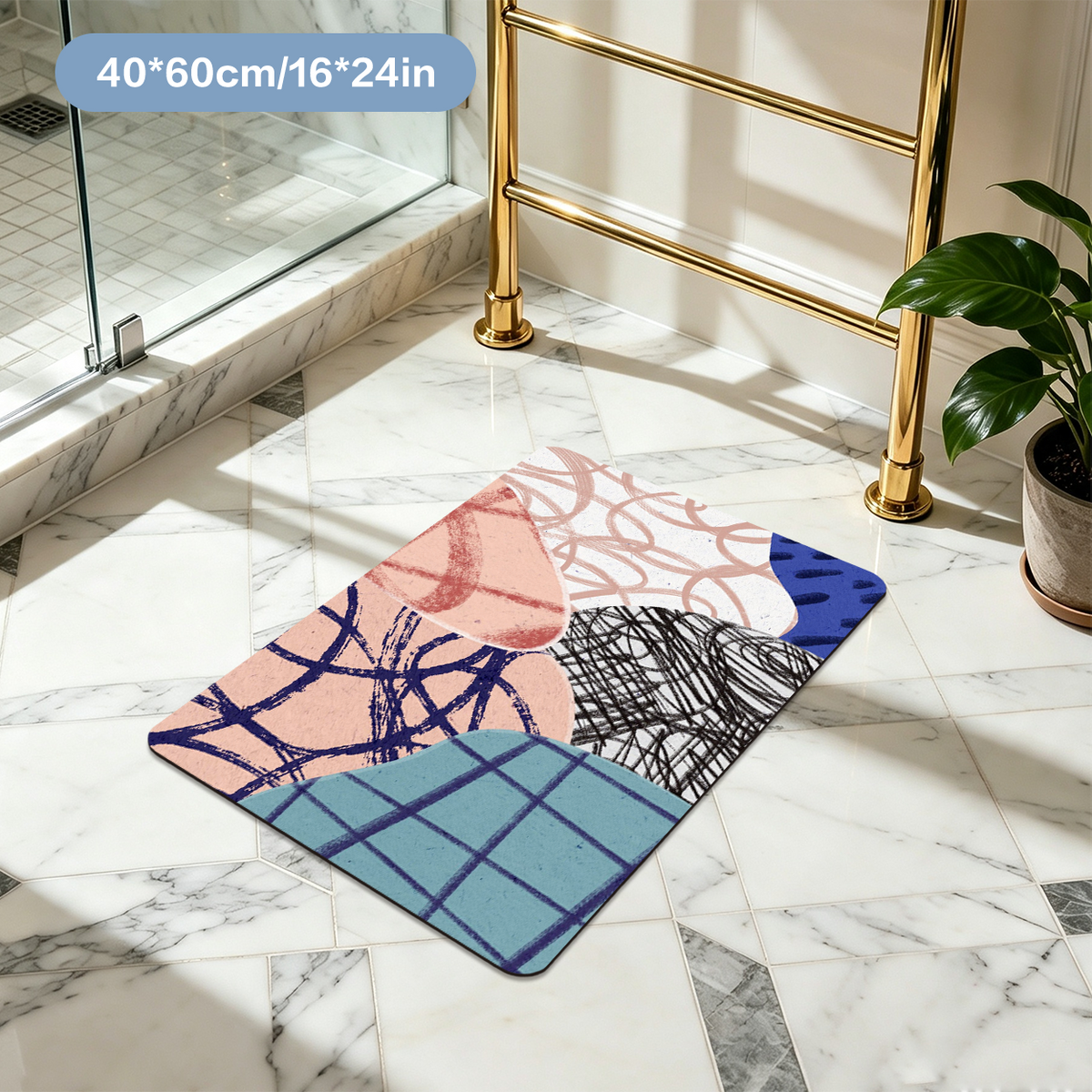 Geometric Bath Mat Modern Abstract Pattern Bathroom Floor Mat