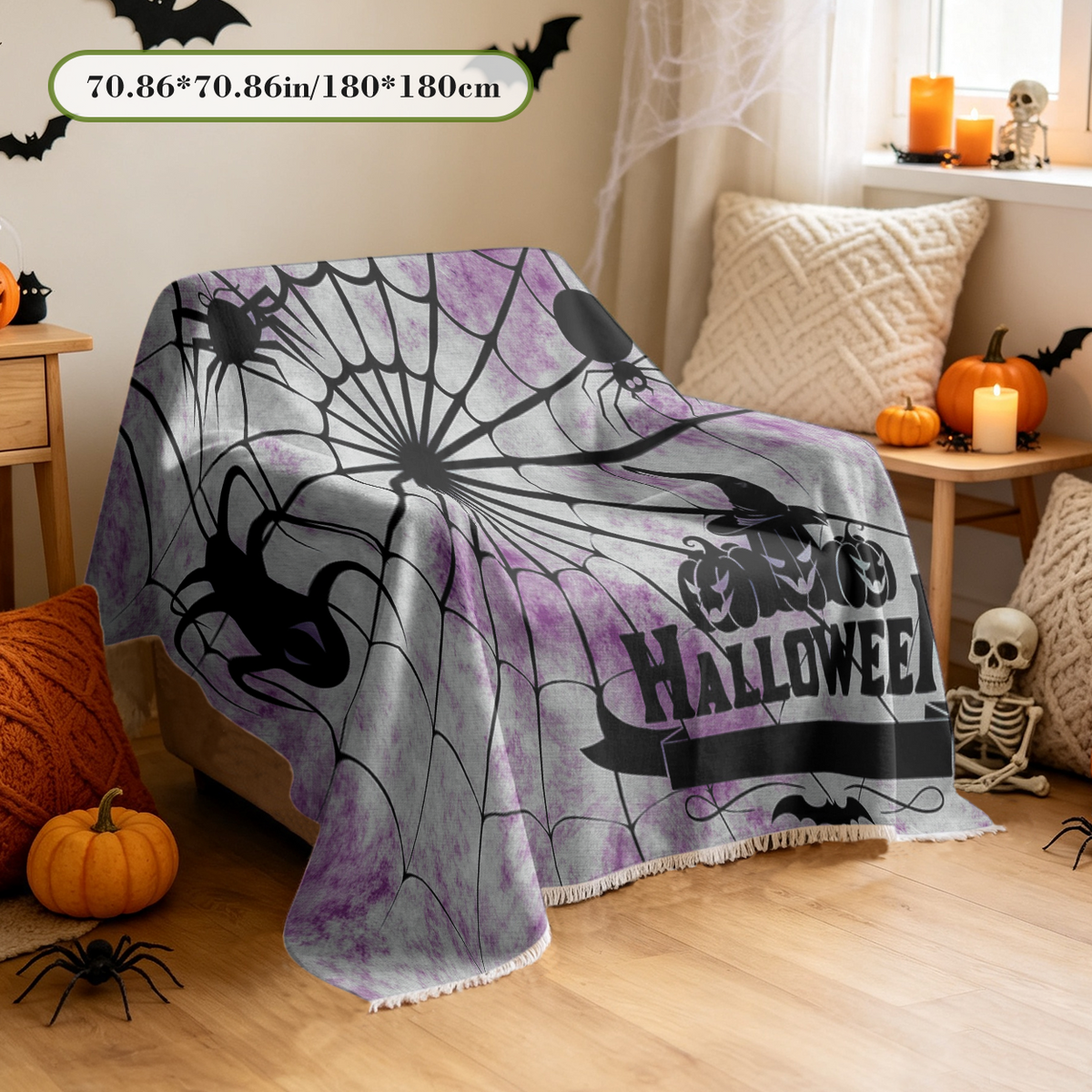 Halloween Spider Web Sofa Cover Cobweb Creepy Spooky Couch Slipcover