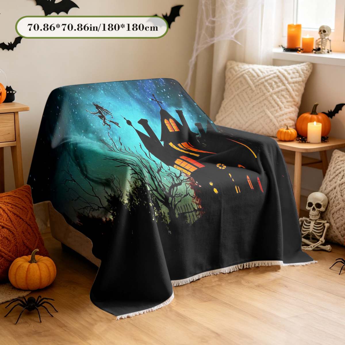 Trick or Treat Halloween Sofa Cover Holiday Slogan Spooky Couch Slipcover