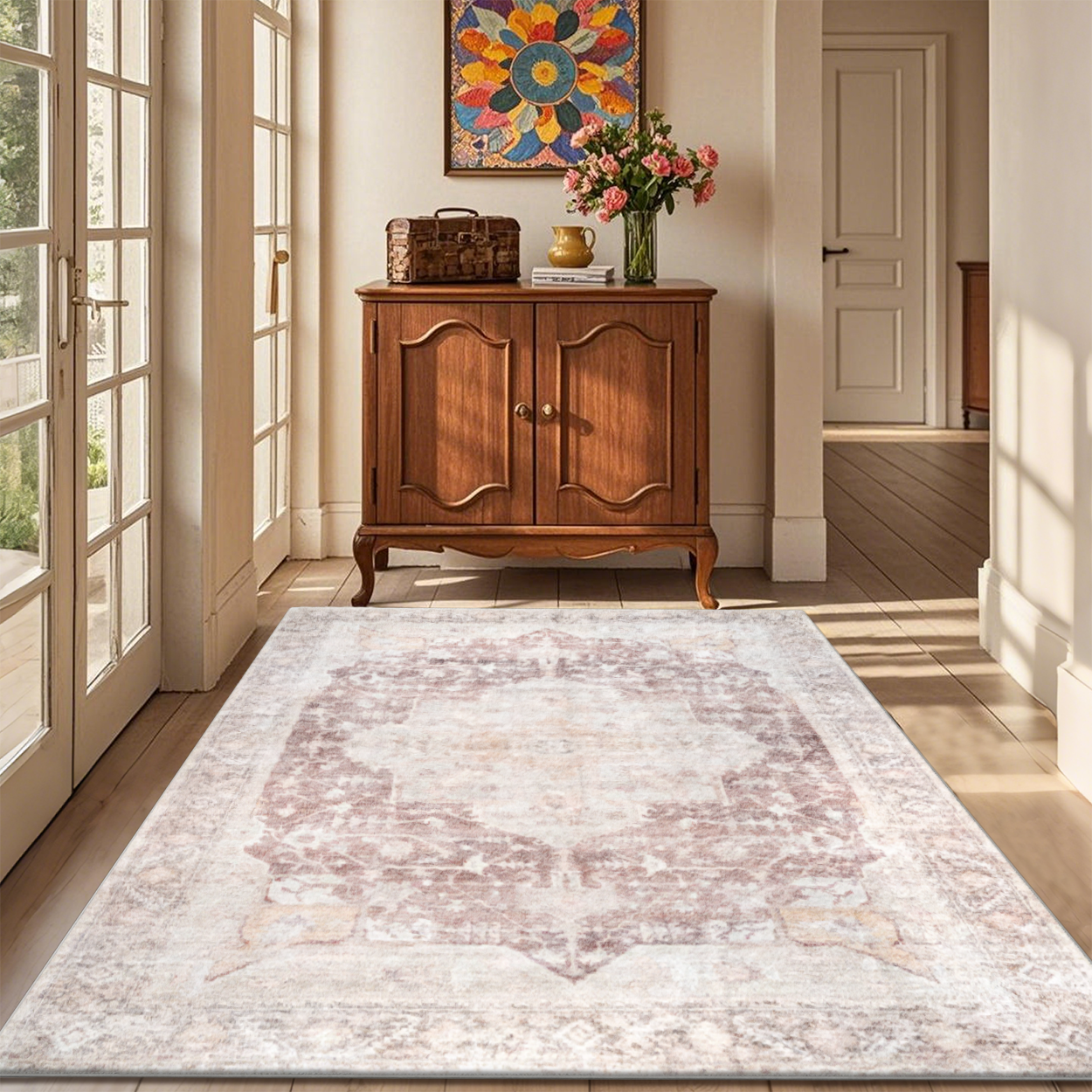 Farmhouse Living Room Rug Foldable Easy Storage Carpet
