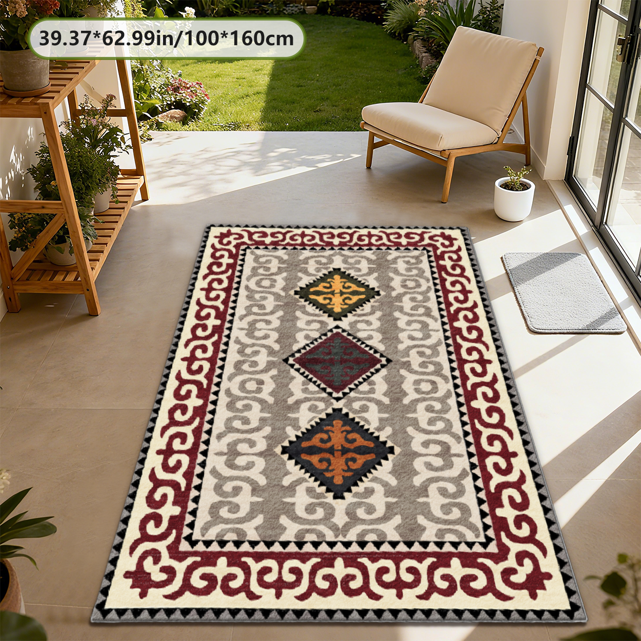Mid Century Modern Geometric Living Room Rug Neutral Tone Indoor Carpet