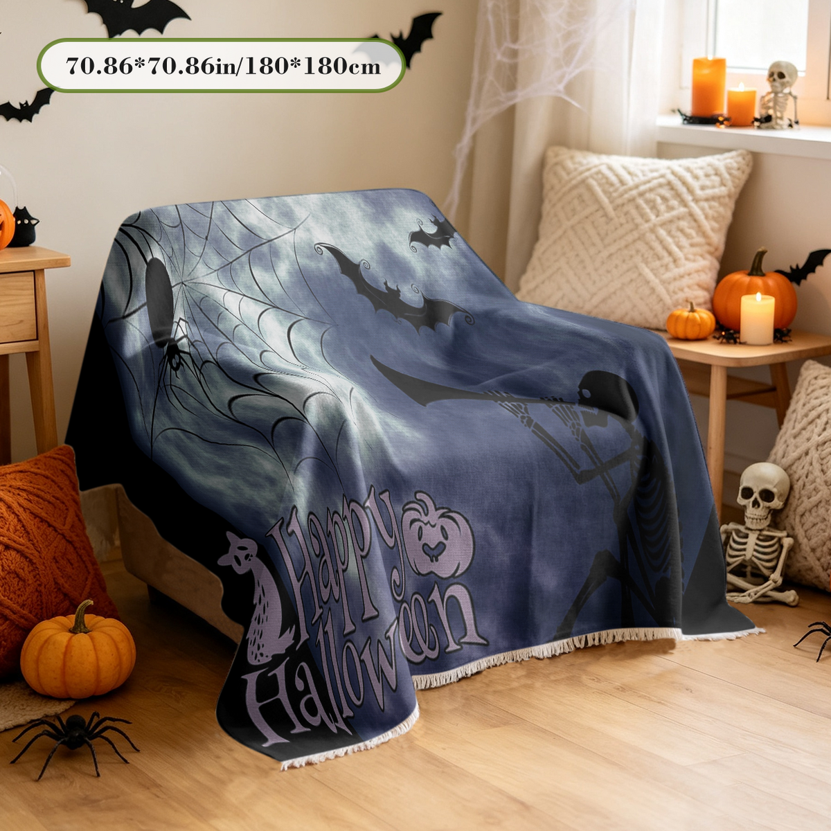 Happy Halloween Text Sofa Cover Holiday Greeting Spooky Couch Slipcover