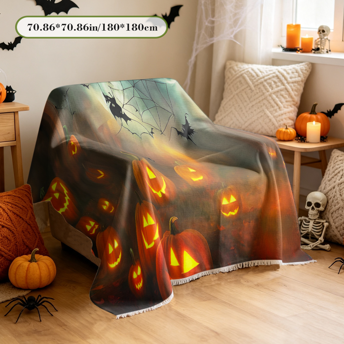 Pumpkin Maple Fall Halloween Sofa Cover Autumn Harvest Orange Couch Cover