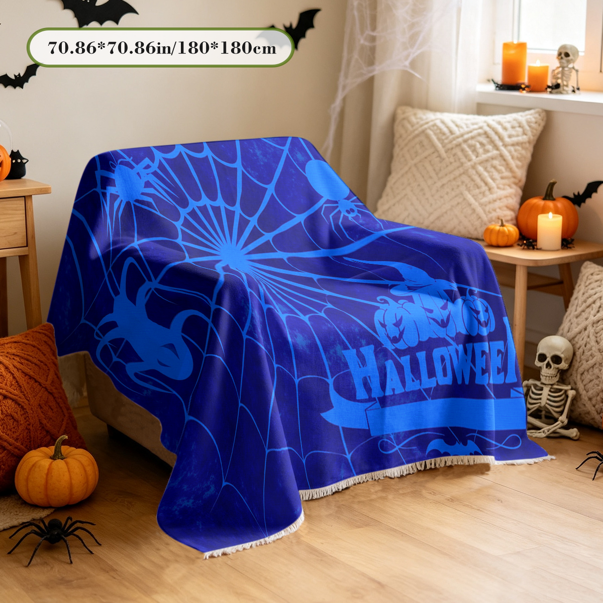 Stretch Halloween Sofa Cover Slipcover Elastic Fit Spooky Couch Cover