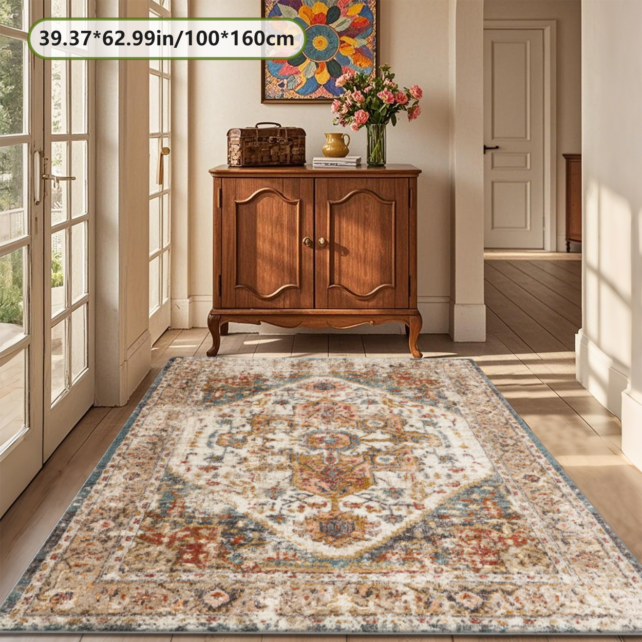 Distressed Medallion Rustic Living Room Rug Vintage Indoor Area Carpet