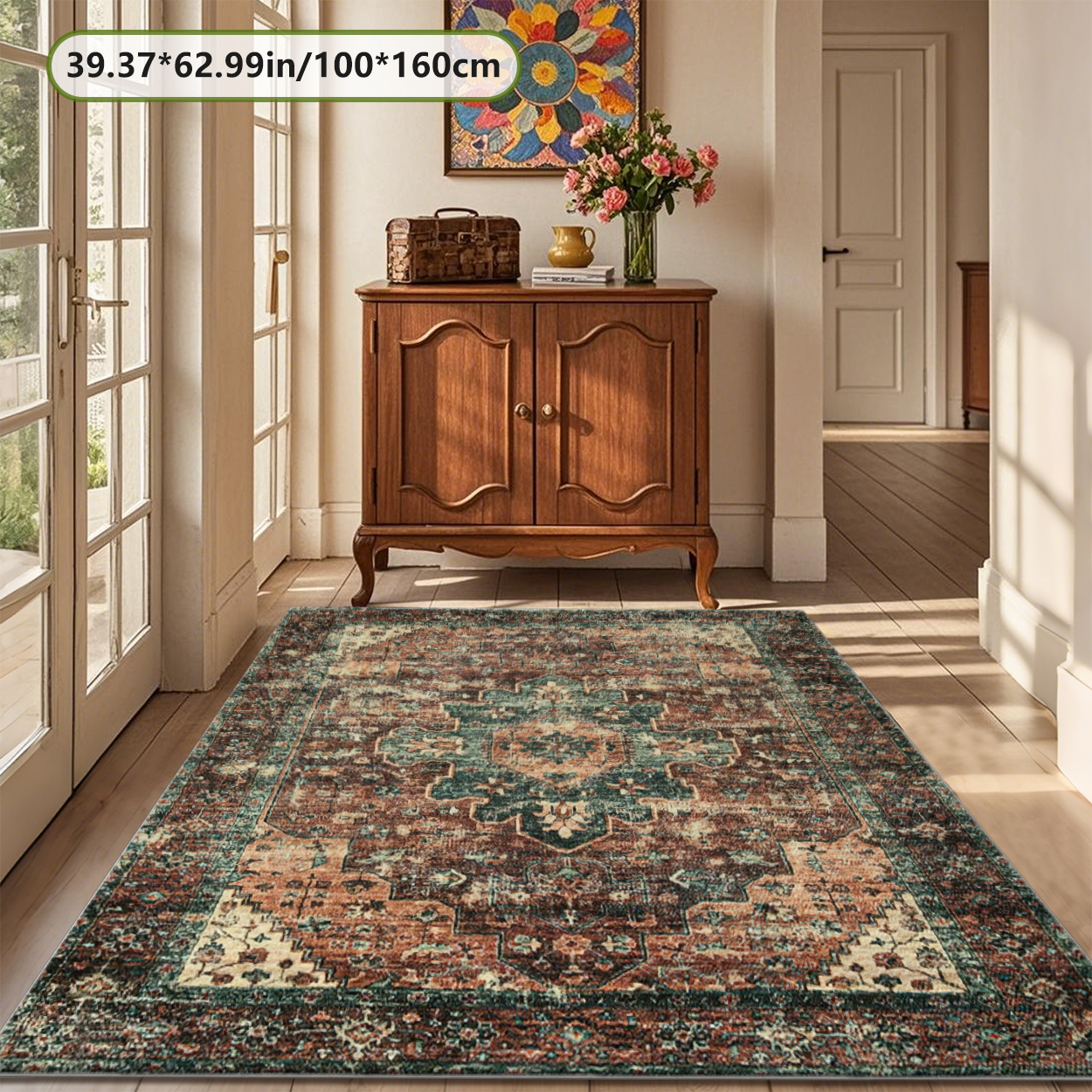 Rust Terracotta Boho Living Room Rug Warm Tone Carpet