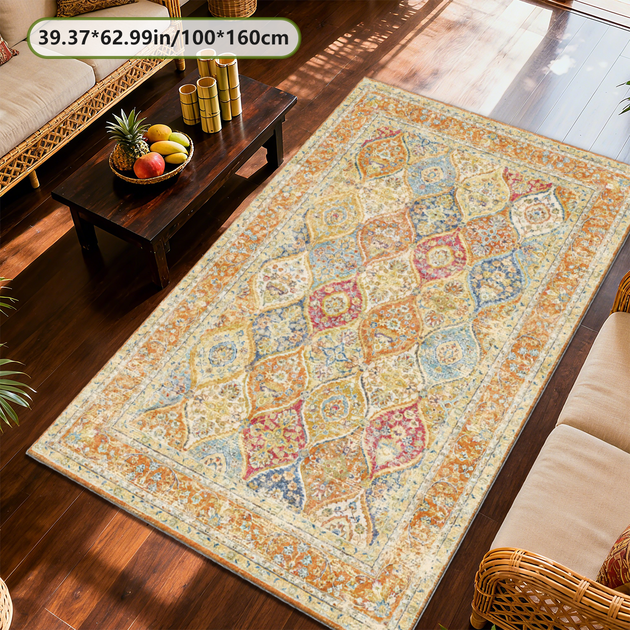 Lightweight Foldable Living Room Rug Portable Machine Washable Floor Carpet