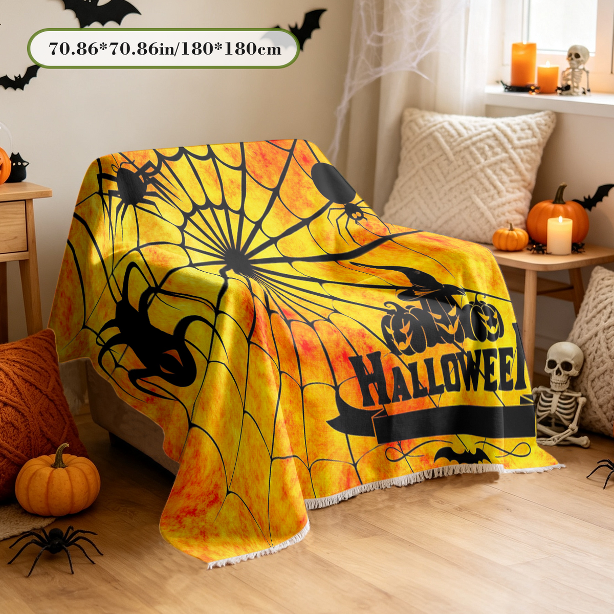 Halloween Orange Black Sofa Cover Classic Halloween Colors Couch Slipcover