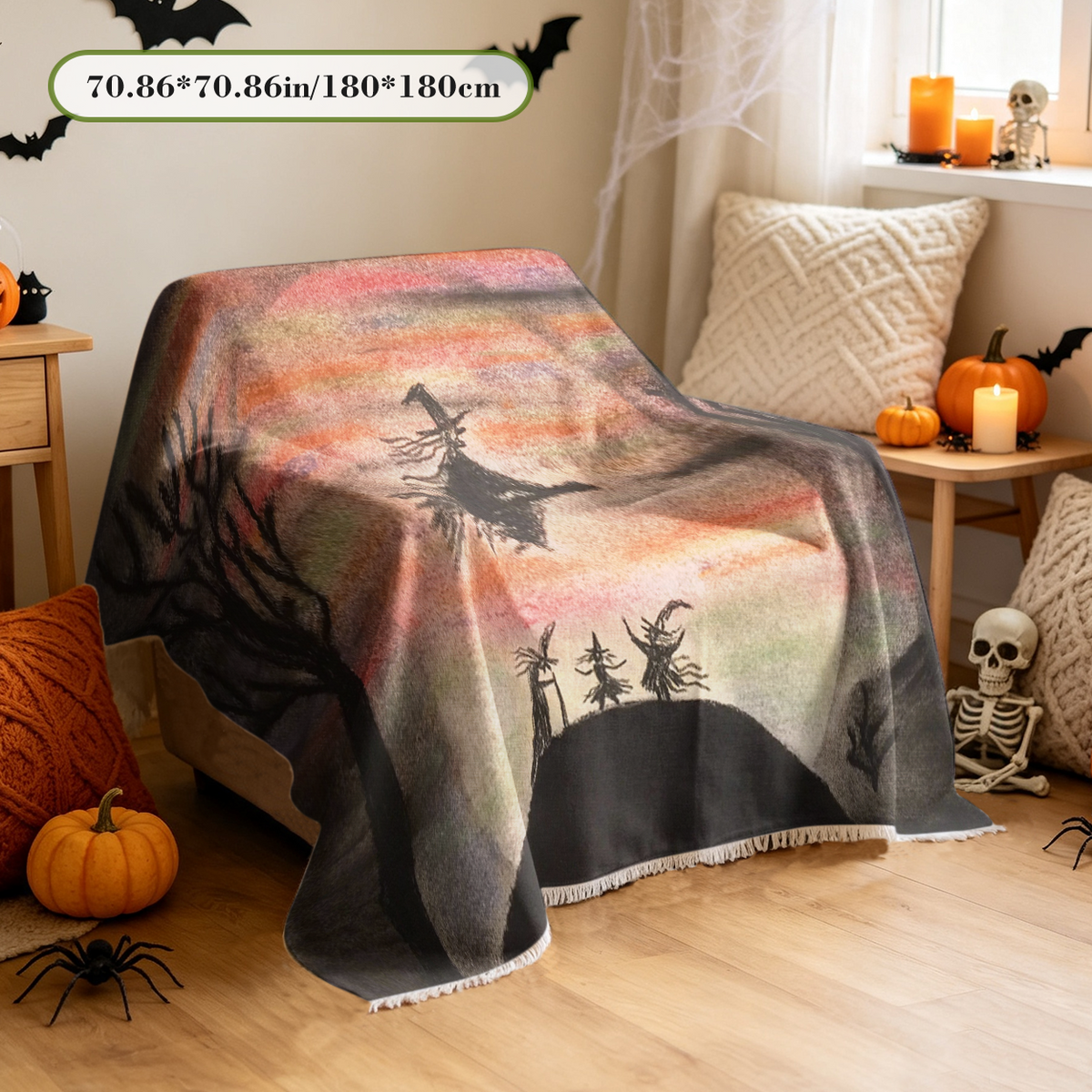 Halloween Witch Sofa Cover Magic Hat Slipcover