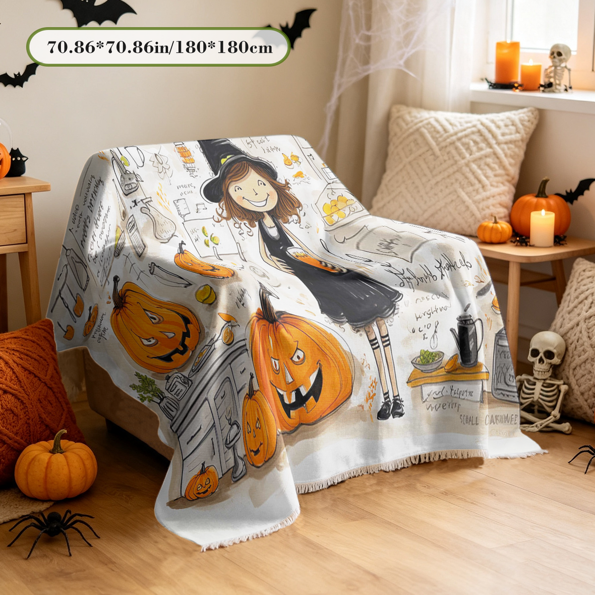 Halloween Pumpkin Sofa Cover Lantern Spooky Couch Slipcover Protector