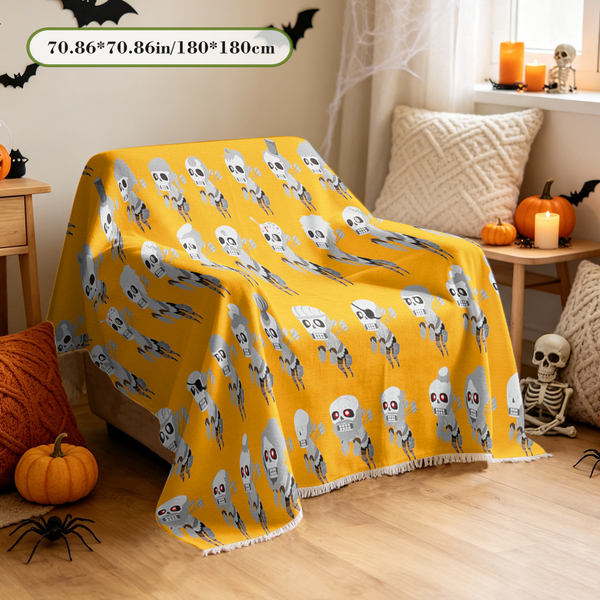 Cartoon Chibi Halloween Sofa Cover Cute Kawaii Spooky Characters Couch Cover