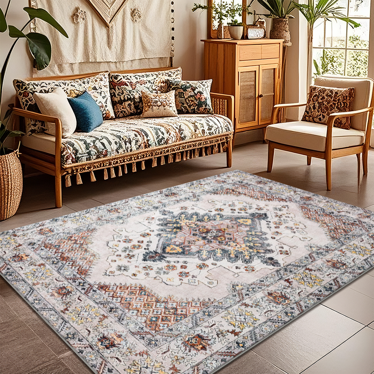 Reversible Living Room Rug Dual Sided Washable Family Floor Carpet