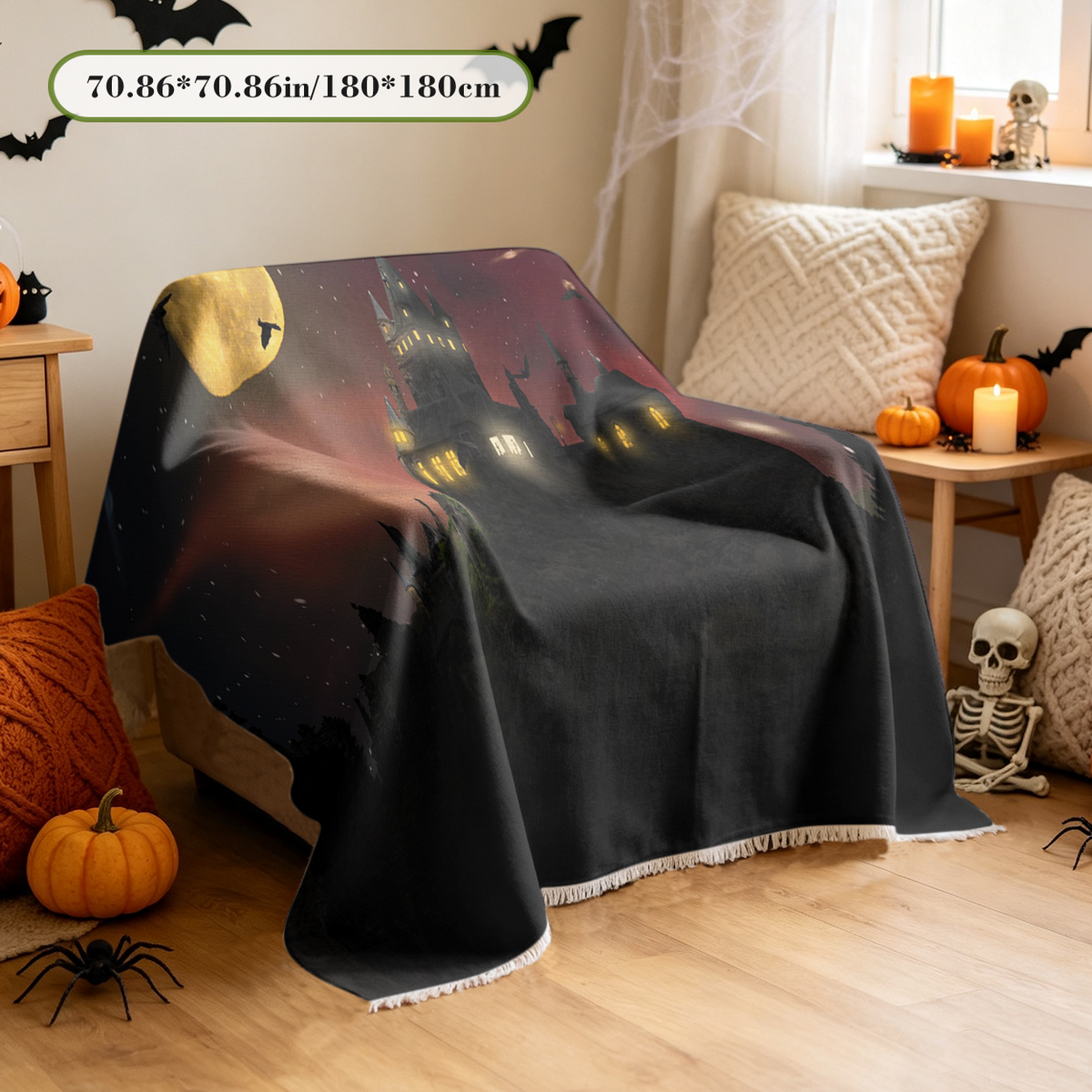 Vintage Halloween Sofa Cover Retro Spooky Classic Holiday Couch Slipcover