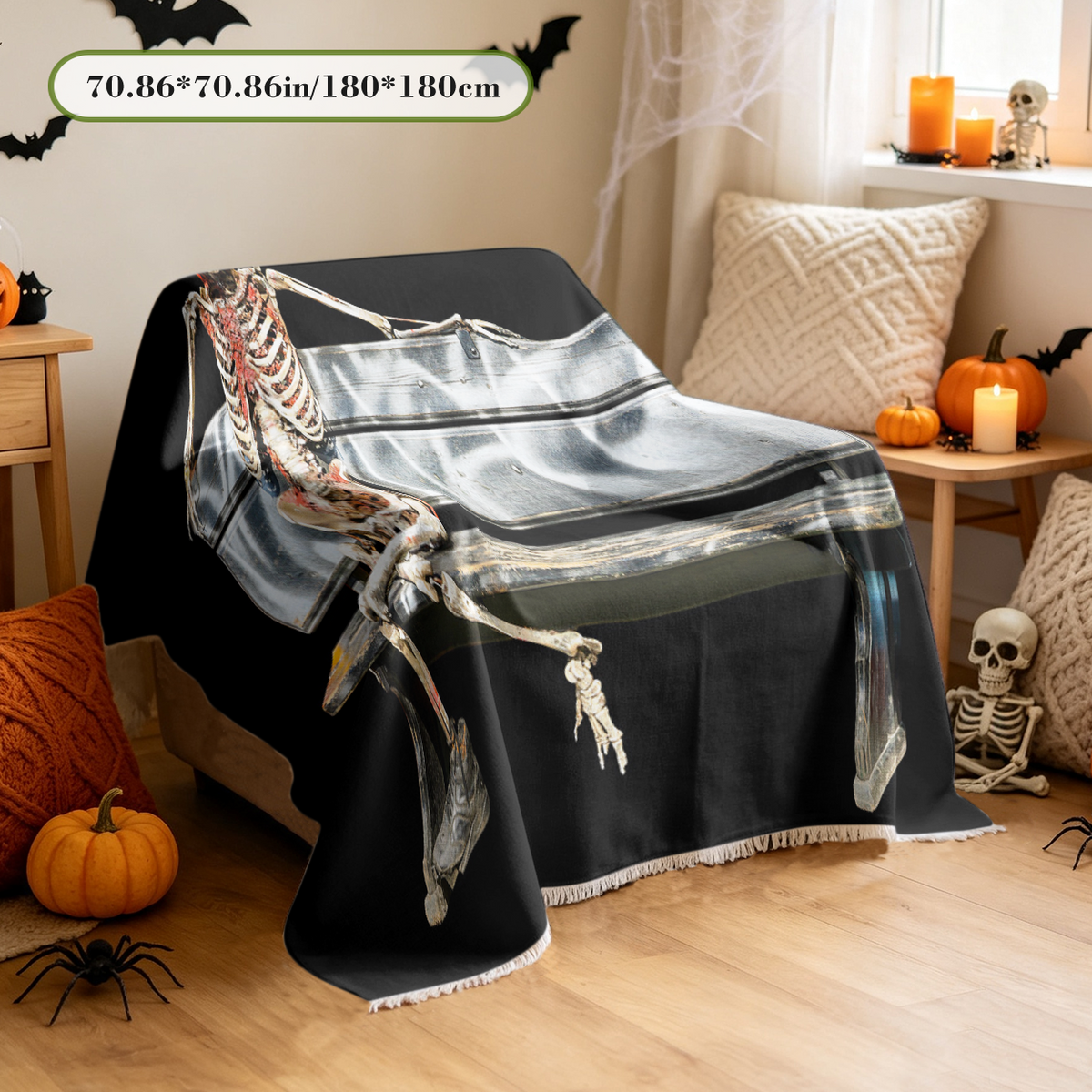 Halloween Skull Skeleton Sofa Cover Gothic Scary Couch Slipcover Decor