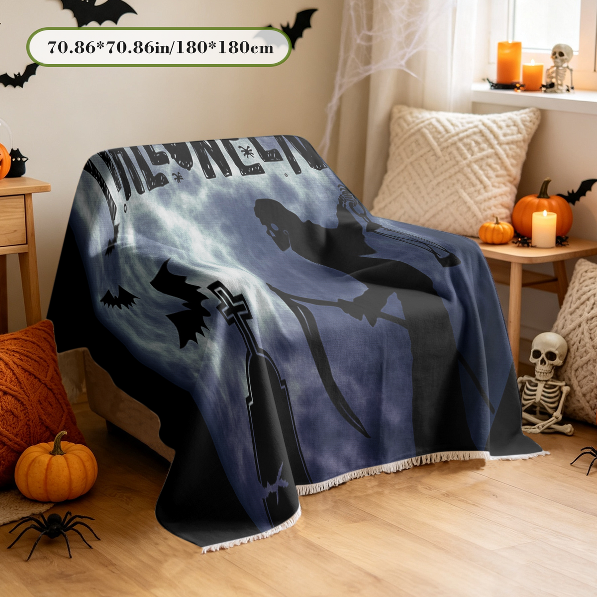 Halloween Bat Sofa Cover Flying Bats Night Sky Couch Slipcover Protector