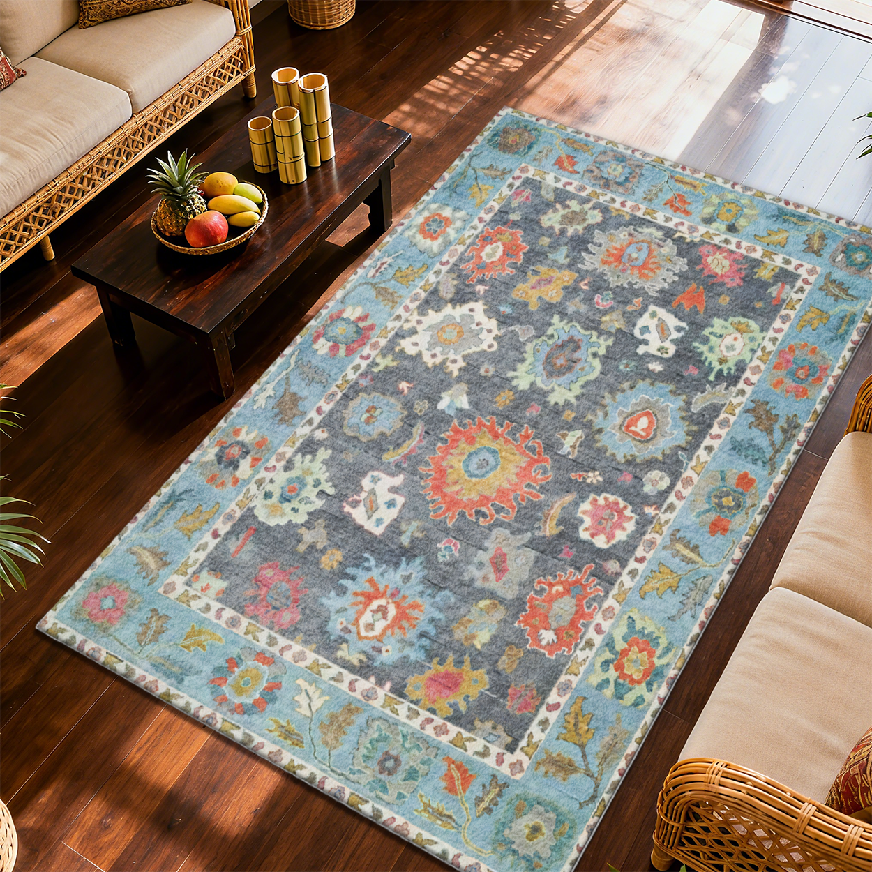 Pet Friendly Living Room Rug Green Low Pile Carpet