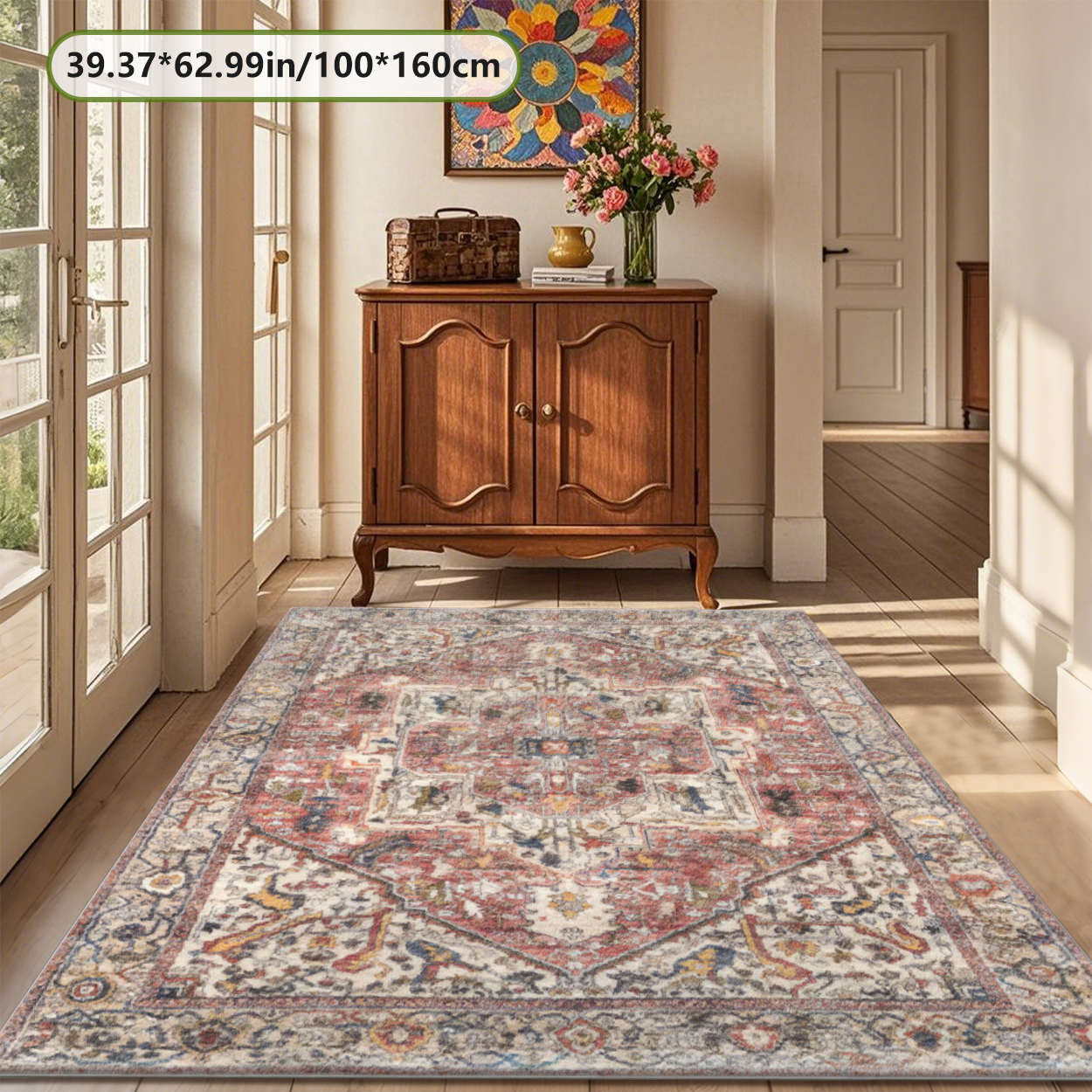 Kid & Pet Friendly Printed Living Room Rug Odor Free Non Toxic Carpet